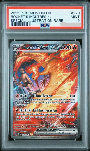 Pokémon TCG - DESTINED RIVALS #229 ROCKET'S MOLTRES ex SPECIAL ILLUSTRATION RARE PSA 9