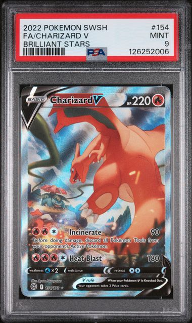 Pokémon TCG - BRILLIANT STARS #154 FA/CHARIZARD V BRILLIANT STARS PSA 9